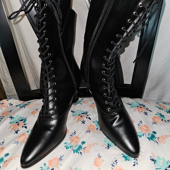 NEW SZ 7 VICTORIAN BOOTS Pointy Toed Witch - Picture 1 of 16